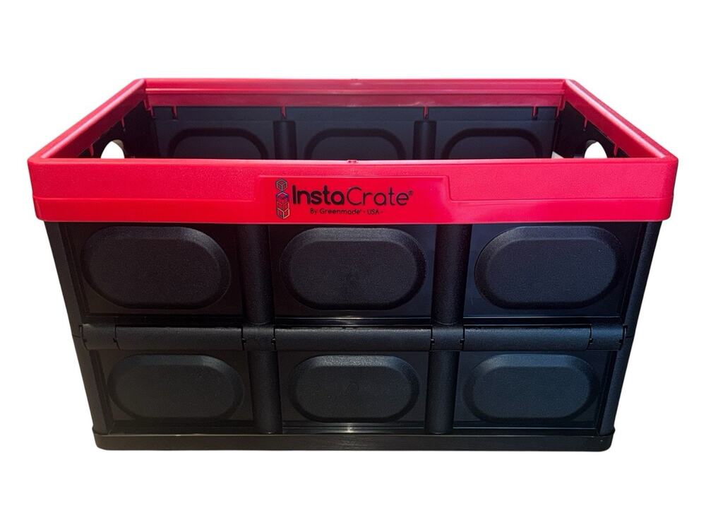 Greenmade InstaCrate 12 Gallon Collapsible Storage Crate Stackable Black Red